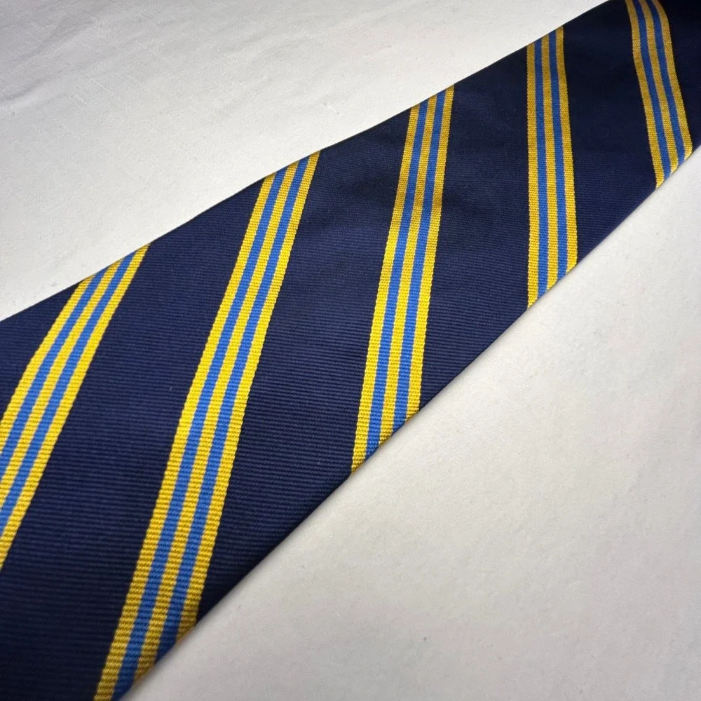 Vintage Brooks Brothers Makers Silk Tie Navy Gold Blue Stripe USA Made England